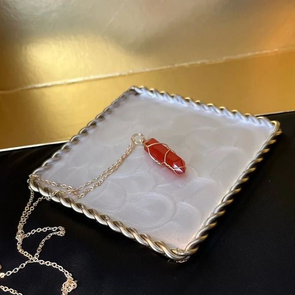 Red Quartz Wire Wrapped Crystal Necklace - Picture 4 of 6